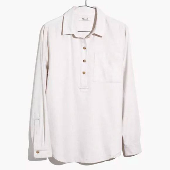 MADEWELL OATMEAL FLANNEL CLASSIC EX-BOYFRIEND POPOVER SHIRT TOP - Picture 4 of 4